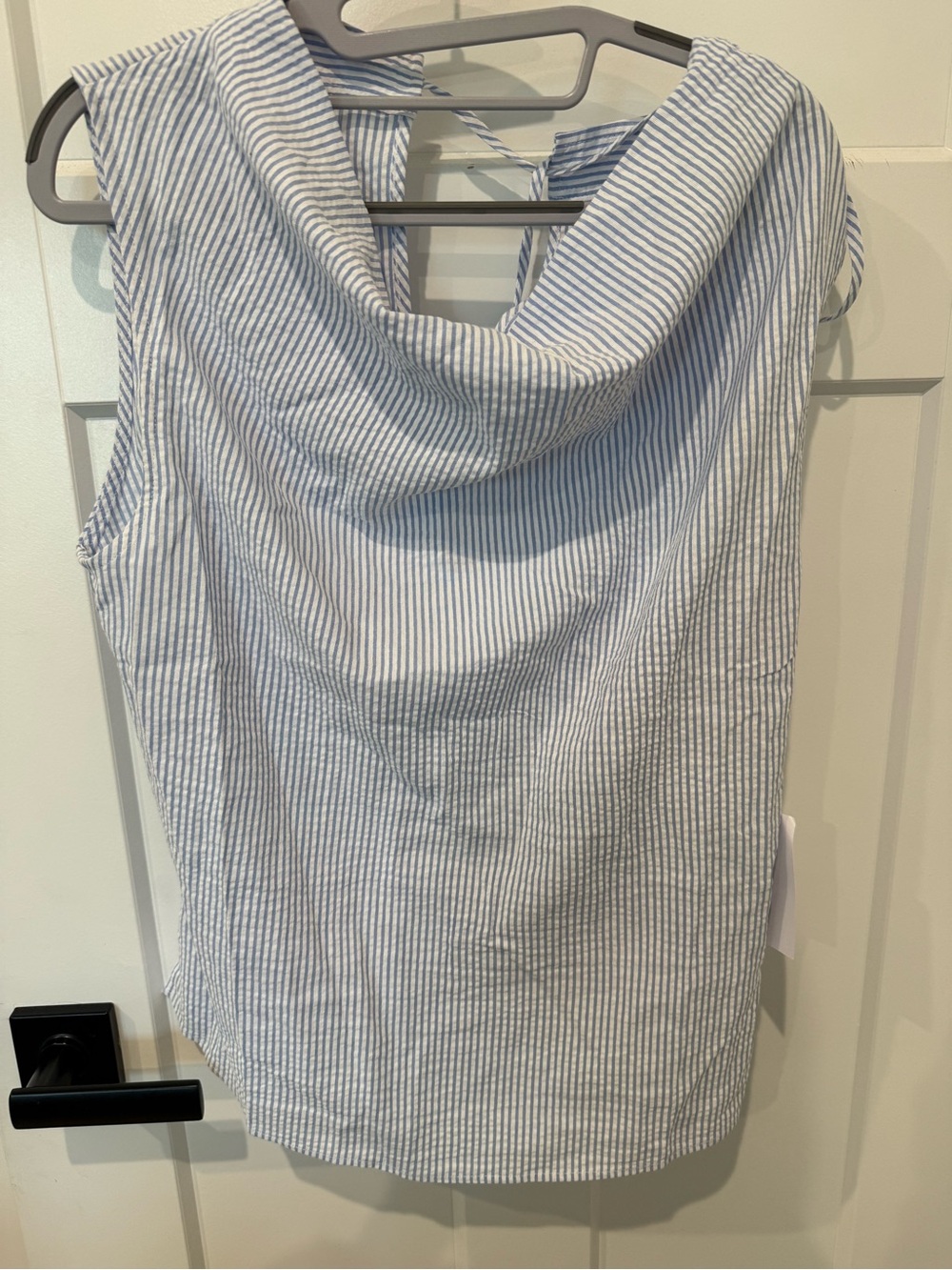 Nation LA Sleeveless Blue and White Striped Cowl Neck Top